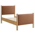 Maven Twin vegan leather platform bed in Tan Oak