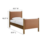 Maven Twin vegan leather platform bed in Tan Walnut — product details