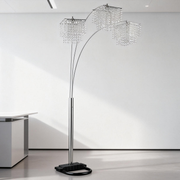 Arc Floor Lamp – Chrome Finish, Hanging Crystal Drop Shades | Modern Luxury Living Room Light
