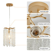 Crystal Pendant Lights Set of 3 | Luxury Waterfall Bead Design, Gold Finish Chandelier for Kitchen Island