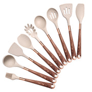 10-Piece Silicone Kitchen Utensil Set with Wooden Handles