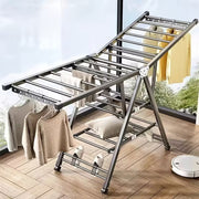 Foldable 3-Tier Clothes Drying Rack with Wheels and Shoe Rack