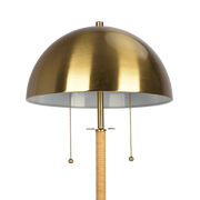 2-Light Floor Lamp – Gold Brass & Natural Rattan Tubes, Dual Pull Chain | Boho Living Room & Bedroom Lamp