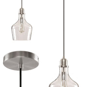 Bell Glass Pendant Light – Gold, Bronze or Silver Metal Base, Clear Glass Shade & Adjustable Cord | 9