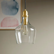 Bell Glass Pendant Light – Gold, Bronze or Silver Metal Base, Clear Glass Shade & Adjustable Cord | 9
