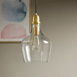 Bell Glass Pendant Light – Gold, Bronze or Silver Metal Base, Clear Glass Shade & Adjustable Cord | 9