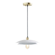 Mid-Century Modern Pendant Light – Double Disc Shade, Matte White & Gold Ceiling Base