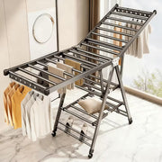 Foldable 3-Tier Clothes Drying Rack with Wheels and Shoe Rack