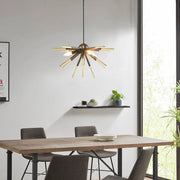 3-Light Spiked Geometric Chandelier | Matte Black & Gold Modern Ceiling Light — Semi-Flush or Hanging, Adjustable Height to 53
