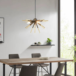 3-Light Spiked Geometric Chandelier | Matte Black & Gold Modern Ceiling Light — Semi-Flush or Hanging, Adjustable Height to 53
