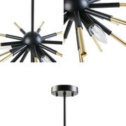 3-Light Spiked Geometric Chandelier | Matte Black & Gold Modern Ceiling Light — Semi-Flush or Hanging, Adjustable Height to 53