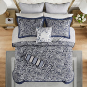12 Piece Comforter Set with Cotton Bed Sheets Navy Cal King