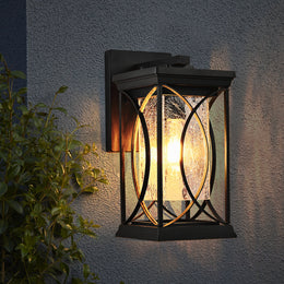 Black Outdoor Wall Lantern with Crackled Glass | 14