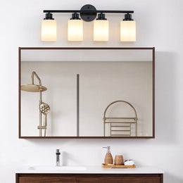 Vanity Light Fixture | 4/5/6/8-Light Bathroom Wall Sconce with Frosted White Glass & Iron Frame — Black, Chrome or Gold, 4 Sizes