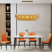 Tiered Smoke Glass Chandelier | 14-Light Round or 12-Light Rectangular, Brushed Black or Gold Metal Frame — 37