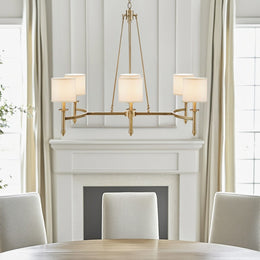 6-Light Drum Shade Chandelier | Bedford Collection Transitional Ceiling Light with Curved Frame — Chrome or Gold, 39.25
