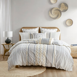 Full/Queen Cotton Printed Duvet Cover Set with Chenille - Multicolor