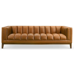 Melissa Mid-Century Cognac Vegan Leather Modern Sofa