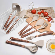 10-Piece Silicone Kitchen Utensil Set with Wooden Handles