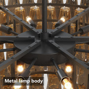 Tiered Smoke Glass Chandelier | 14-Light Round or 12-Light Rectangular, Brushed Black or Gold Metal Frame — 37