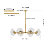 Gold Sputnik Chandelier | Mid-Century Modern Pendant Light with Clear Glass Shades for Dining Room, Living Room & Kitchen