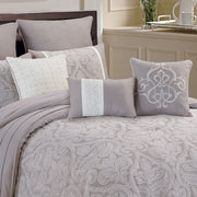 Grey Damask Jacquard 9 Piece Comforter Set with Soft Fill - Grey