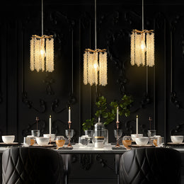 Crystal Pendant Lights Set of 3 | Luxury Waterfall Bead Design, Gold Finish Chandelier for Kitchen Island