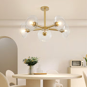 Gold Sputnik Chandelier | Mid-Century Modern Pendant Light with Clear Glass Shades for Dining Room, Living Room & Kitchen