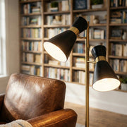 Double Spot Floor Lamp – Brushed Gold Finish, 4-Way Switch & Metal Base | Modern Reading & Accent Lighting