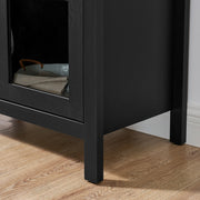 High-Arched Storage Cabinet with LED Light Modern Retro Wood Glass Display Cabinet with Adjustable Shelves Black