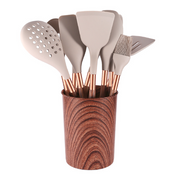 10-Piece Silicone Kitchen Utensil Set with Wooden Handles