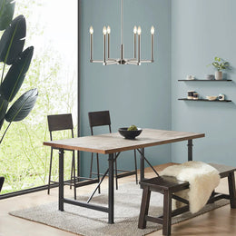 6-Light Candelabra Chandelier | Contemporary Uplight Ceiling Fixture with Polished Nickel Finish & Adjustable Height — 23