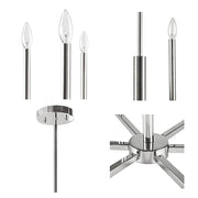 6-Light Candelabra Chandelier | Contemporary Uplight Ceiling Fixture with Polished Nickel Finish & Adjustable Height — 23
