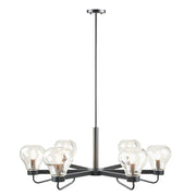 6-Light Black Chandelier with Clear Bowl Glass Shades | Mid-Century Modern Ceiling Light, Adjustable Height — Matte Black, 36.25