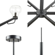 6-Light Black Chandelier with Clear Bowl Glass Shades | Mid-Century Modern Ceiling Light, Adjustable Height — Matte Black, 36.25
