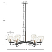 6-Light Black Chandelier with Clear Bowl Glass Shades | Mid-Century Modern Ceiling Light, Adjustable Height — Matte Black, 36.25