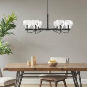 6-Light Black Chandelier with Clear Bowl Glass Shades | Mid-Century Modern Ceiling Light, Adjustable Height — Matte Black, 36.25