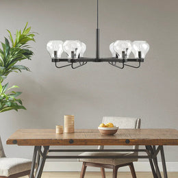 6-Light Black Chandelier with Clear Bowl Glass Shades | Mid-Century Modern Ceiling Light, Adjustable Height — Matte Black, 36.25