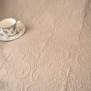 DaDa Bedding Elegant Fringed Cotton Quilted Throw Blanket - Luxurious Solid Soft Paisley Pattern, Cozy Lightweight Lap Throw, Perfect for Couch or Bed, Neutral Sandy Taupe Tan Beige, 50x60 Inches