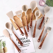 10-Piece Silicone Kitchen Utensil Set with Wooden Handles