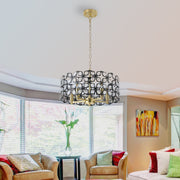 Modern K9 Crystal Geometric Chandelier | 5-Light Black & Gold Round Pendant Light — 19