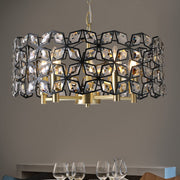 Modern K9 Crystal Geometric Chandelier | 5-Light Black & Gold Round Pendant Light — 19