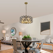 Modern K9 Crystal Geometric Chandelier | 5-Light Black & Gold Round Pendant Light — 19