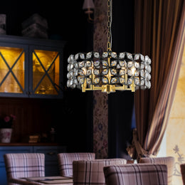 Modern K9 Crystal Geometric Chandelier | 5-Light Black & Gold Round Pendant Light — 19