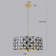 Modern K9 Crystal Geometric Chandelier | 5-Light Black & Gold Round Pendant Light — 19