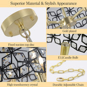 Modern K9 Crystal Geometric Chandelier | 5-Light Black & Gold Round Pendant Light — 19