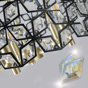 Modern K9 Crystal Geometric Chandelier | 5-Light Black & Gold Round Pendant Light — 19