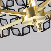 Modern K9 Crystal Geometric Chandelier | 5-Light Black & Gold Round Pendant Light — 19