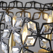 Modern K9 Crystal Geometric Chandelier | 5-Light Black & Gold Round Pendant Light — 19