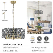 Modern K9 Crystal Geometric Chandelier | 5-Light Black & Gold Round Pendant Light — 19